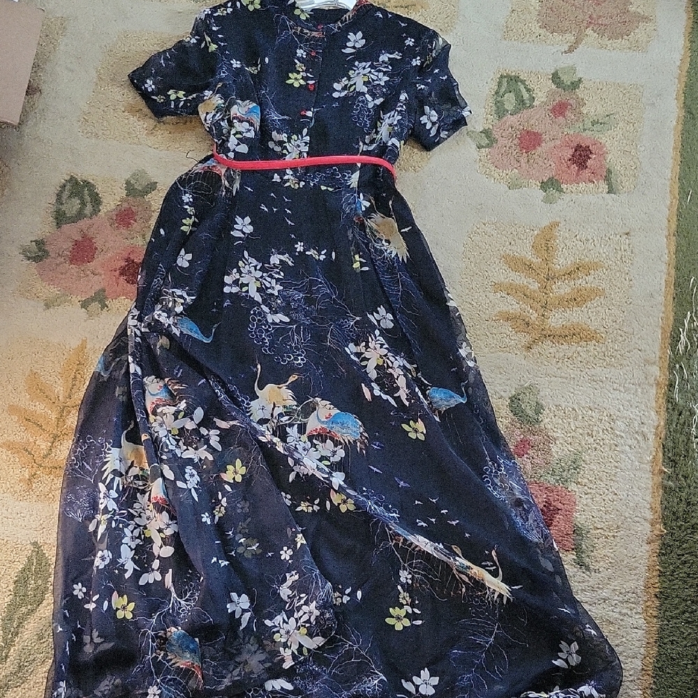 NWT EZPOPSY Floral Maxi Dress with Red Belt